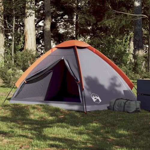 Tente De Camping À Dôme 2 Personnes Gris Et Orange Imperméable