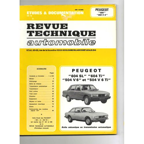 Revue Technique Automobile Peugeot 504 604 V6 Et V6 Ti Boite Méca Et Automatique