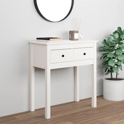 Table Console Blanc 70x35x75 Cm Bois Massif De Pin