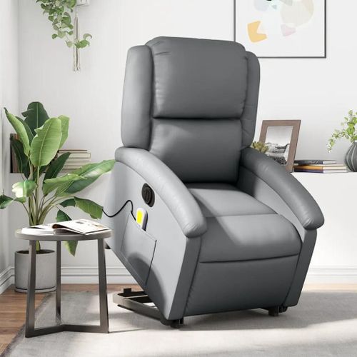 Fauteuil Inclinable De Massage Électrique Gris Similicuir