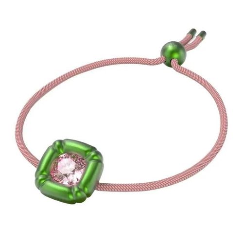 Bracelet Femme - Swarovski - Dulcis - Cristaux Taille Coussin - Corde Tressée Rose - Vert