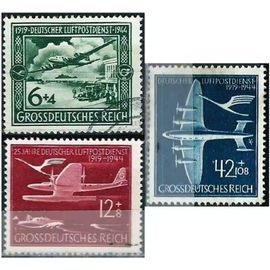 Allemagne, 3eme Reich 1944, Belle Série Complète De Poste Aérienne Yvert 59 60 Et 61, 25eme Anniversaire Du Service Postal Aérien, Neufs* - Sans Gomme Et Oblitéré.