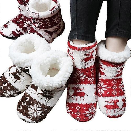 Aldult Home Slippers Femmes Hiver Sol Chaussures Noël Elk Indoor Chaussettes Chaussures Warm Fur Slides Dames Peluche Pantoufles