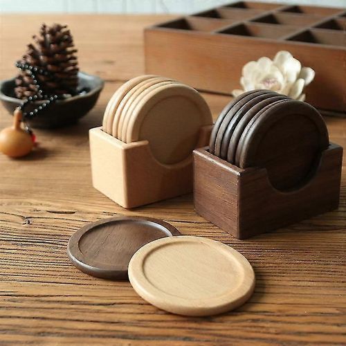Walnut Dark Wood Coaster, Ensemble De Sous-Verres De 6 Pièces, Support Inclus, Sous-Verres En Bois, Sous-Verres De Café, Sous-Verres De Bière Noir