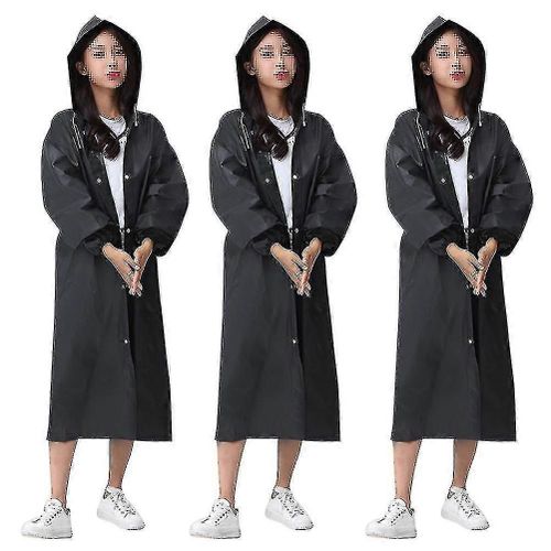3pcs Noir Imperméable Réutilisable Mode Épaissir Eva Rain Poncho Outdoor Imperméable À L¿Extérieur Vêtements De Pluie Avec Capuche Et Manches Élastiques Pour Escalade T