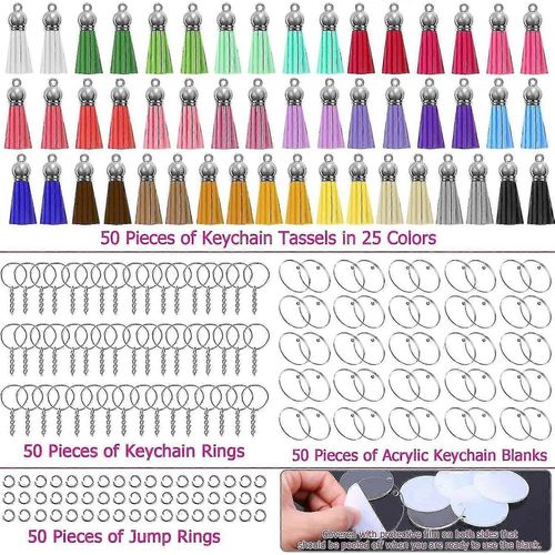 Porte-Clés Acryliques Vierges, 200 Pcs Clear Keychain Blanks Vinyle
