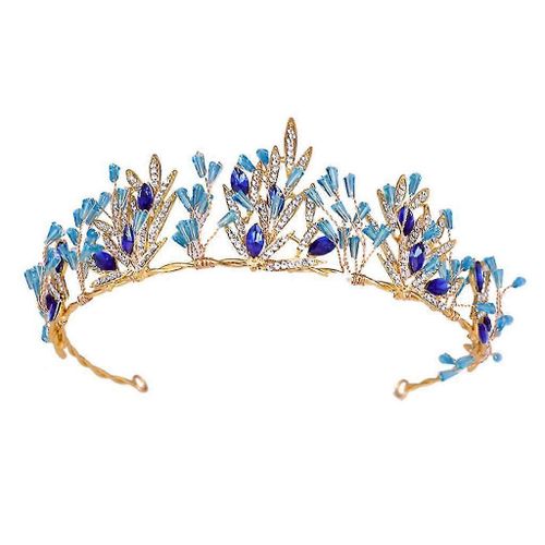 Couronne De Mariée Golden Blue Crystal Tiara Femmes Mariage Mariage Headwear Headband Dec