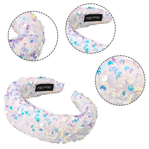 Boho Headband Black Mermaid Sequins Reversible Hairband Bohemia Sparkly Bling Hair Bands Head Bands For Women And Girls(4 Pcs)