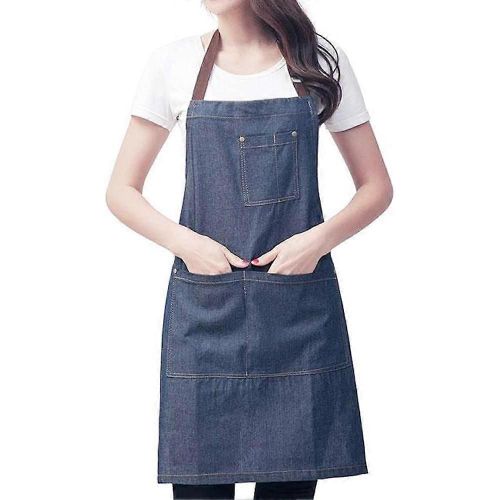Unisex Adjustable Bib Apron With 3 Pockets - Denim Apron For Kitchen And Restaurant