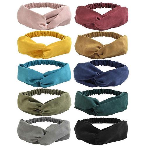 Boho Headbands For Women - Pack Of 10 - Vintage Cross Elastic Head Wrap Hair Accessories
