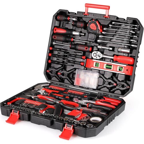 Mallette À Outils Remplie 198 Pièces Boîte À Outils Ménagère Avec Cliquet Jeu De Clés À Douille Tournevis Kit D'Outils Universels Rouge - JACK DANIELS