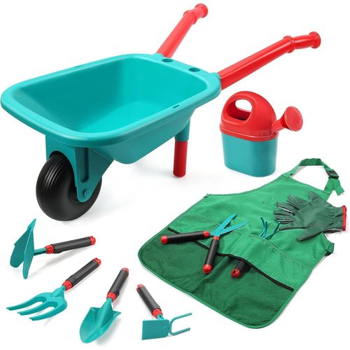 Set jardinage enfant avec brouette - Comprend râteau, pelle et houe - Jouet éducatif intérieur/extérieur - JACK DANIELS