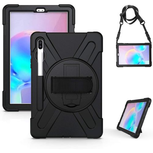 Coque Pour Samsung Tab S6 10.5"" 2019, Étui Robuste Sm-T860 / Sm-T865, Housse De Protection, Béquille Rotative/Bandoulière De Main/Bandoulière, Cover Pour Samsung Galaxy Tab S6 10.5, Noir