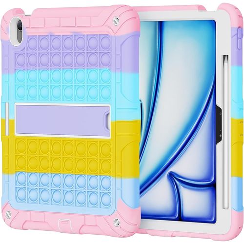 Coque Pour Ipad Air 11"" 2024 M2 (Air 6e Génération), Coque De Protection Résistante Aux Chocs Avec Porte-Crayon Et Bandoulière (Arc-En-Ciel 1)