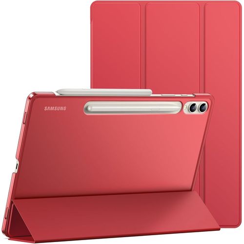 Coque Pour Samsung Galaxy Tab S10 Plus/Tab S9 Plus 12,4 Pouces, Tablette Housse Étui De Protection En Dos Translucide À Support, Soutien Chargement Du S Pen (Rouge)