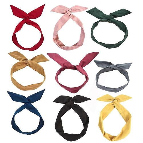 9 Pack Solid Color Twist Bow Headband Wired Hair Tie Wire Headbands Rabblte Ear Bow Head Wraps For Women Girls Hair Accessories