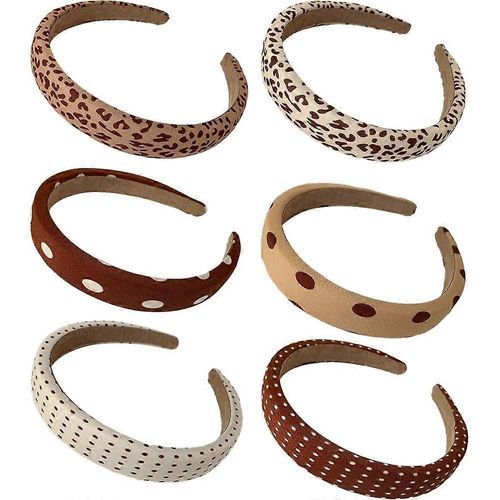 Leopard Print Headbands For Women Girls 2cm Wide Headband Pu Solid Hairband Hair Hoops Hair Accessories 6 Pack (Leopard)