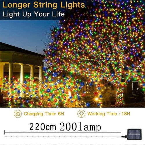 72ft 200 Led Solar String Lights Outdoor Waterproof, Super Bright Solar Lights Outdoor Decorative, 8 Modes Solar Fairy Lights For Tree Garden Patio, P