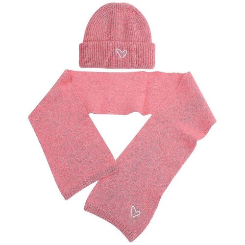1 Ensemble De Chapeau De Petite Fille Chapeau Chaud Chapeau De Coeur Brodé Chapeau Chaud Décoratif Avec Écharpe