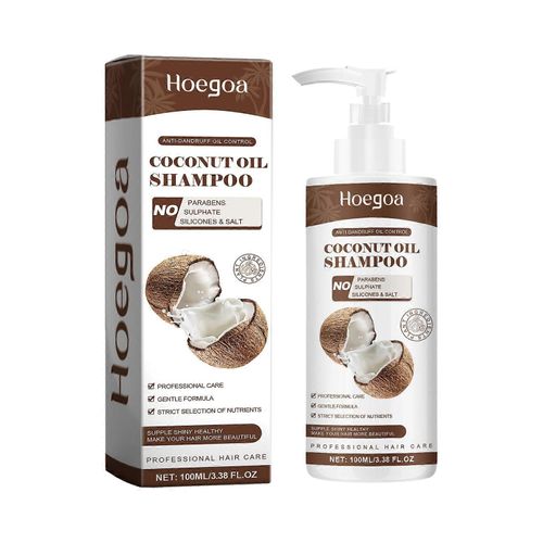Hoegoa Huile De Noix De Coco Anti-Pelliculaire Shampooing Nettoyage Massage Cuir Chevelu Anti-Pelliculaire Nourrissant Fixation Cheveux Shampooing Soins Capillaires 