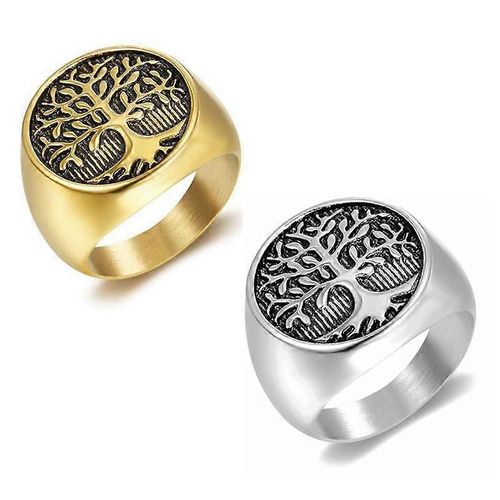 Paquet De 2 Hommes En Acier Inoxydable Arbre De Vie Bague Vintage Classique Rond Chevalière Biker Bande Anneaux De Mariage De Noël Numéro 10