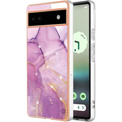 Coque Pour Google Pixel 7a - Motif Marbre - Couleur Vive - Finition Brillante - Antichoc - Silicone Souple - Flexible - Tpu - Gel De Protection Anti-Rayures - Pour Google Pixel 7a - Lilas