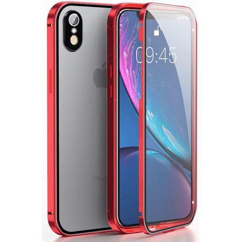 360 Degrés Coque Pour Iphone Xr Antichoc Housse Avec Protection D'écran Intégré Armature En Métal Bumper Double Face Transparent Verre Trempé Etui Pour Iphone Xr Coque Integrale - Rouge