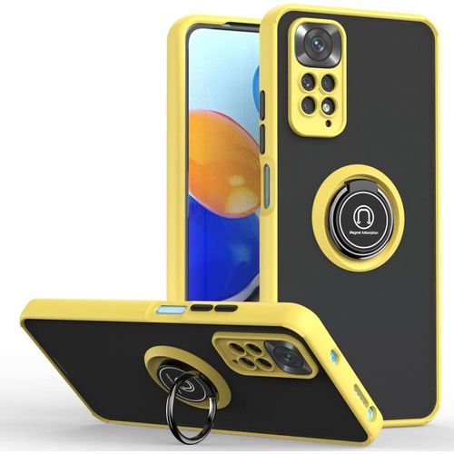 Coque Pour Xiaomi Redmi Note 11s 4g/ Redmi Note 11, Très Mince Antichoc Housse Avec Support De Bague Magnétique Voiture, Prime Pc Et Souple Tpu Élégant Givré Étui. Jaune