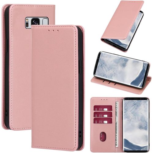 Coque Cuir Pour Samsung Galaxy S8 Etui À Rabat En Pu Porte-Cartes Portefeuille Support Flip Housse Magnétique Antichoc Anti-Rayures Case 5.8"",Rose-Gold