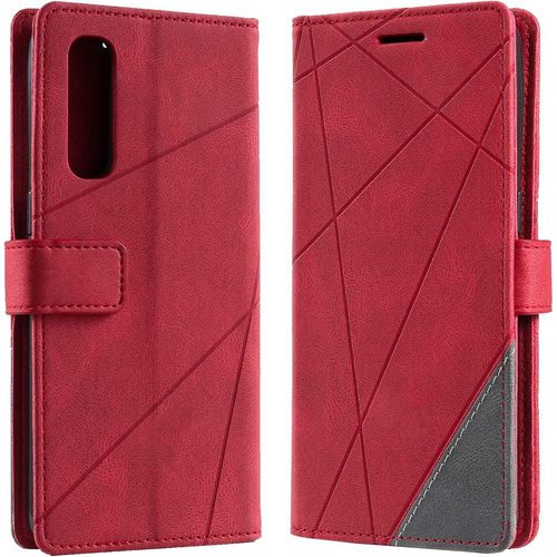 Coque Pour Oppo Find X2 Neo, Rabat Portefeuille De Protection Cuir Pu Etui, Slim Silicone Tpu Bumper Magnétique Housse, Flip Porte Cartes Avec Fonction Support Cover Antichoc Case Rouge