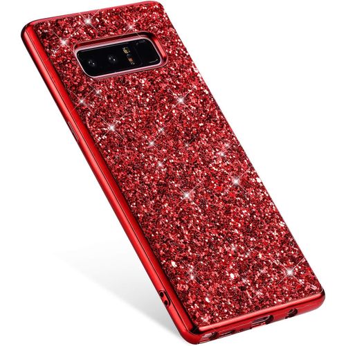 Glitter Coque Pour Samsung Galaxy Note 8,Paillettes Strass Brillante Bling Glitter De Luxe,Imd Design Coque Pc Rigide Back Cover + Cadre De Souple Silicone Tpu Antichoc Robuste Coque,Rouge