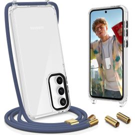 Coque Avec Cordon Pour Samsung Galaxy S23 Fe,Coque Transparente Silicone Tpu Étui Housse Avec Réglable Lanyard Collier Protection Complète Cover, Bleu