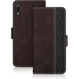 Coque Huawei Y6 2019/ Y6 Pro 2019/ Honor 8a, Haute Qualité Cuir Pu Étui Avec Fente Pour Carte Fonction Support Housse Magnétique Coque Pour Honor 8a, Brun