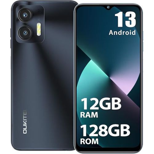 OUKITEL C36 12 Go + 128 Go / 1 To extensible, Android 13, smartphone 4G, processeur Octa Core - Noir