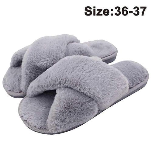 Pantoufles Pour Femmes, Bout Ouvert Fuzzy Fluffy House Pantoufles Mousse À Mémoire De Forme Confortable Anti-Dérapant Peluche Croix Fourrure Pantoufles Intérieur Extérieur