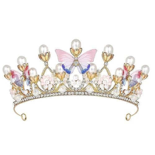 Butterfly Crown For Girls, Princess Crown Exquisite Princess Tiara With Pearls Butterfly Tiara For Halloween Birthday Cosplay Costumes