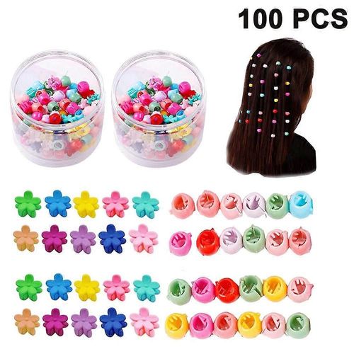 Pack Of 100 Hair Clips - Small Multicolored Flower Shape Hair Clips (Girls/Women Accessories)