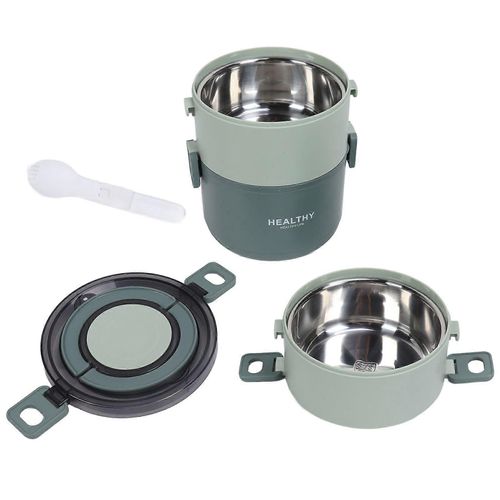 Boîte à lunch thermique 2200ml Conception de compartiment amovible à trois couches Portable 304 en acier inoxydable isolé Bento Box Vert