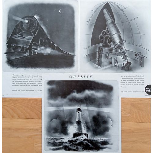 Lot 3 Belles Anciennes Affiches Publicités Vintage 33x25cm Chaussures Wood-Milne Années 30 (Train, Phare, Télescope)