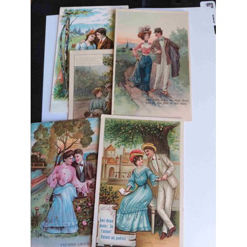 Lot De 5 Cartes Postales Ancienne Non Écrites (Sf Une), Couples, Couleurs Superbes Et Graphisme Soigné, 1906