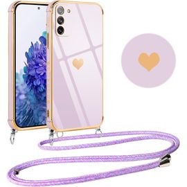 Coque Pour Samsung Galaxy S20 Fe 5g Avec Cordon, Silicone Motif Coeur D'amour Mignon Étui Bumper Protection De Collier Lanyard Avec Chaîne Case Pour Samsung S20 Fe 5g 6.5 Pouces, Lila