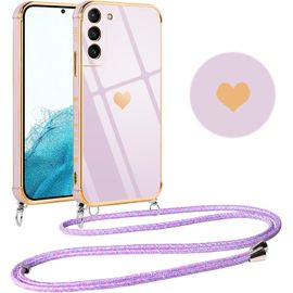 Coque Pour Samsung Galaxy S22 5g Avec Cordon, Silicone Motif Coeur D'amour Mignon Étui Bumper Protection De Collier Lanyard Avec Chaîne Case Pour Samsung S22 5g 6.1 Pouces, Lila