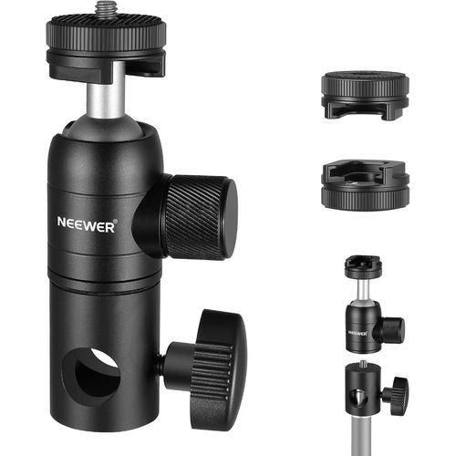 NEEWER Adaptateur de Montage sur Pied d'éclairage avec Chaussure Froide et Mini tête sphérique à vis 1/4",Plaque de Montage réversible,Charge maximale:22lb/10kg