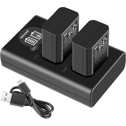 NEEWER NP-FW50 Chargeur de Batterie Compatible avec Sony ZV-E10,A7,A7R,A7RII,A7II,A7SII,A7S,a6300,a6400,a6500,RX10 Series Caméra(Pack de 2 Batteries,Double Entrée Micro USB et Type-C Chargeur)