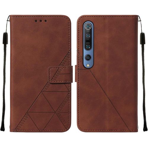 Étui En Cuir Pu Pour Xiaomi Mi 10/10 Pro 5g, Housse De Protection De Téléphone Portable Avec Brassard, Housse De Smartphone Flip Case Avec Fonction Support Brun