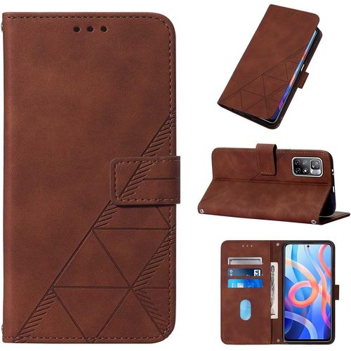 Étui En Cuir Pu Pour Redmi Note 11 5g, Housse De Protection De Téléphone Portable Avec Brassard, Housse De Smartphone Flip Case Avec Fonction Support Brun