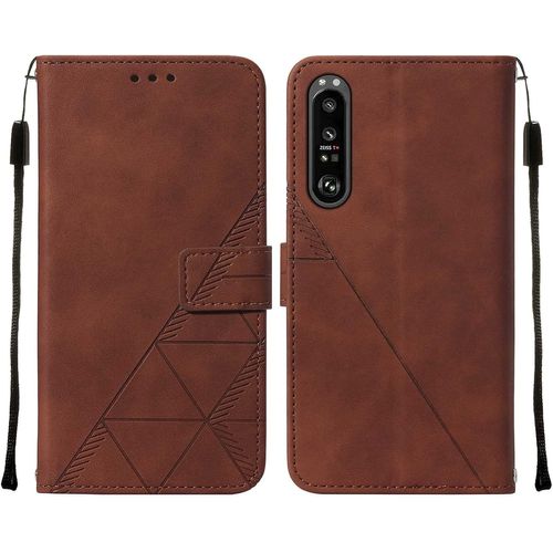 Étui En Cuir Pu Pour Sony Xperia 1 Iii, Housse De Protection De Téléphone Portable Avec Brassard, Housse De Smartphone Flip Case Avec Fonction Support Brun