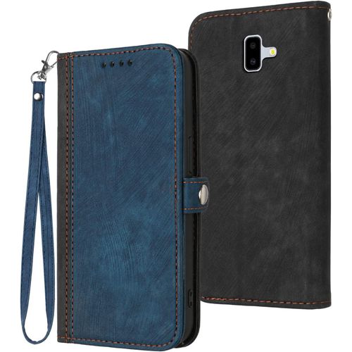 Coque Pour Samsung Galaxy J6 Plus 2018, Etui En Cuir Pu Premium Housse De Protection Rabat Portefeuille Avec Rangements De Cartes Et Pochette Fermeture Magnétique Flip Béquille Bleu