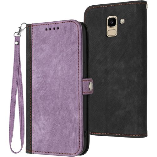 Coque Pour Samsung Galaxy J6 2018, Etui En Cuir Pu Premium Housse De Protection Rabat Portefeuille Avec Rangements De Cartes Et Pochette Fermeture Magnétique Flip Béquille Violet