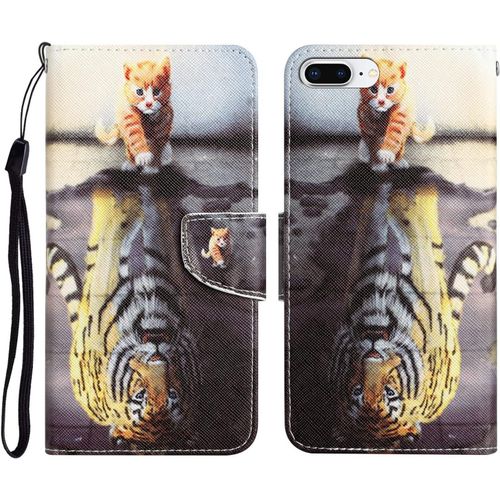 Coque Pour Iphone 8 Plus 5.5"" - Animal Motif Coloré Cuir Etui Portefeuille Housse Coque Avec 360 Degrés Silicone Antichoc Magnét Longe Case Pour Iphone 7 Plus/Iphone 8 Plus 5.5"" Cx -Tigre